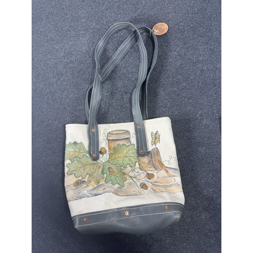 Easter Basket Bag Hand‎ Painted Bunny Nature Art Leather Canvas